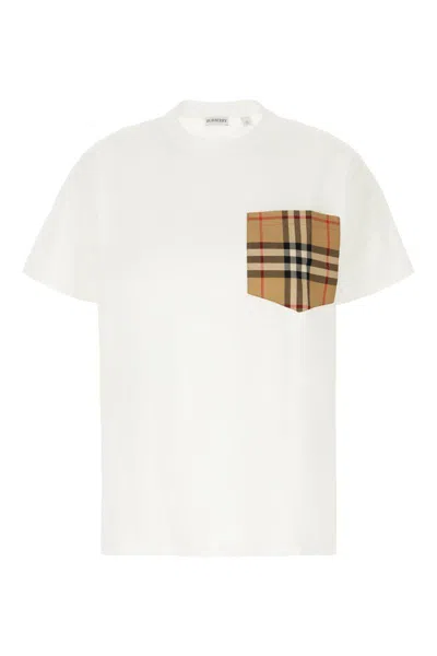 Burberry Women White Jersey Checked Twill-trimmed Cotton-jersey T-shirt Tee Shirt