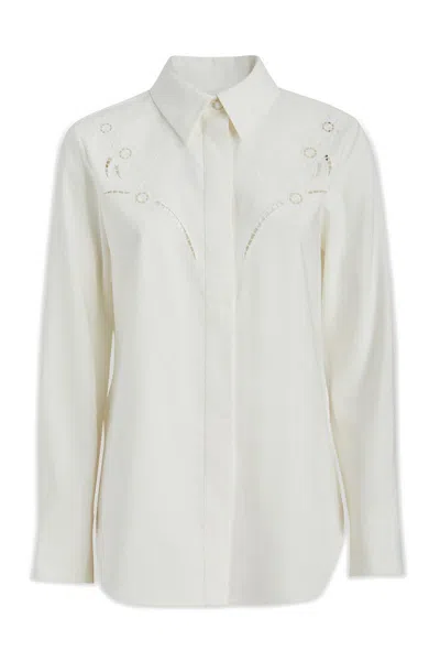 Chloé Embroidered Cotton Button-up Shirt In White