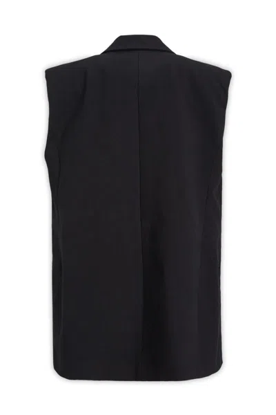 Jil Sander Buckle Lapel Sleeveless Jackets In Black