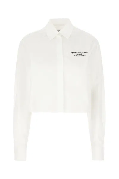 Off-white Embroidered Detail Poplin Cropped Shirt In White