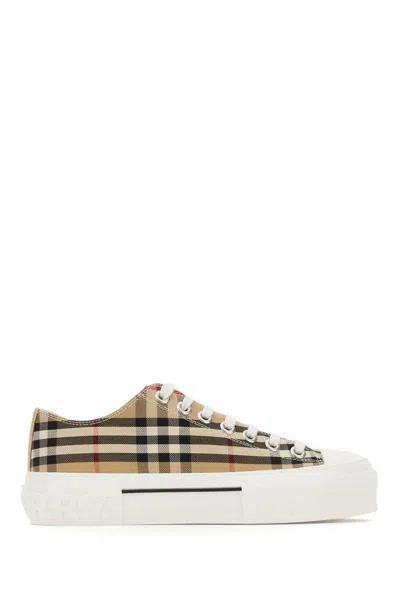 Burberry Beige Cotton Sneakers With Casual Chic Check Pattern