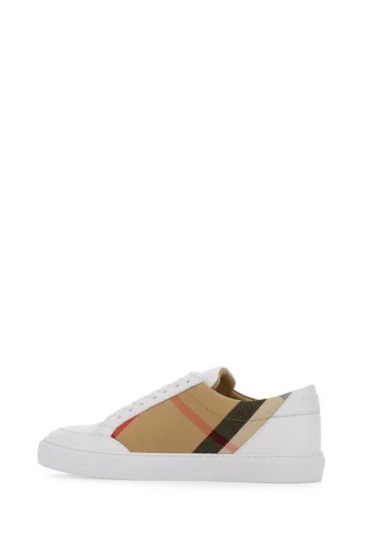Burberry New Salmond Check Leather Sneakers In Neutral