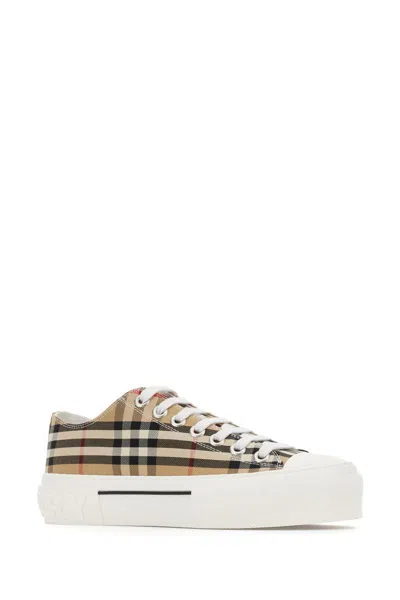 Burberry Beige Cotton Sneakers With Casual Chic Check Pattern