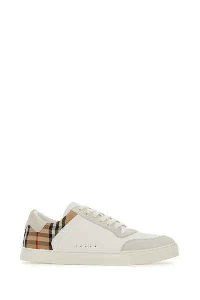 Burberry Men Stevie Leather And Check Canvas Sneakers In White