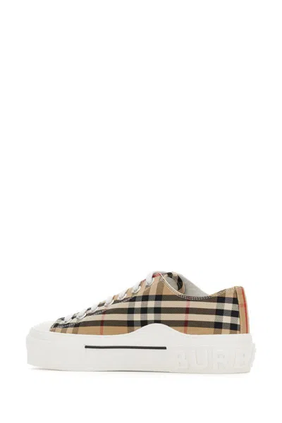 Burberry Beige Cotton Sneakers With Casual Chic Check Pattern