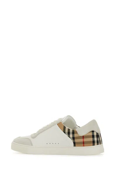 Burberry Men Stevie Leather And Check Canvas Sneakers In White