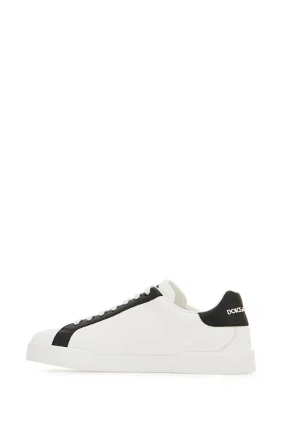 Dolce & Gabbana Portofino Light Strobel Sneakers In Canvas And Calfskin In White