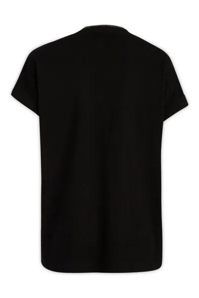 Brunello Cucinelli V-neck Short Sleeve T-shirt With Rolled Sleeves In Black