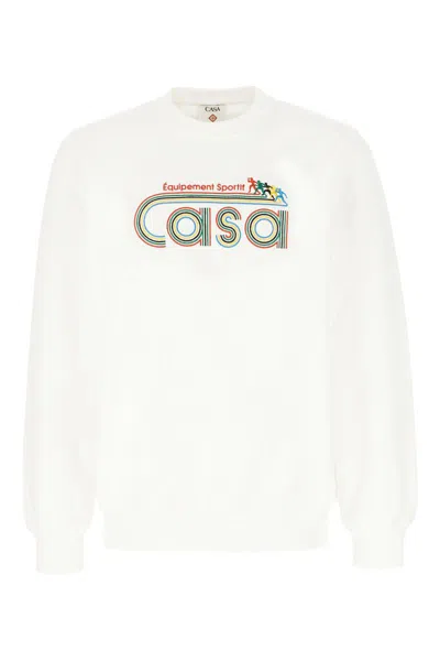 Casablanca Cotton Crew Neck Sweatshirt With Graphic Print In White