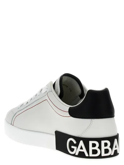 Dolce & Gabbana Portofino Leather Sneakers With Rubberized Logo Shoes In Gray