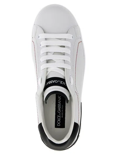 Dolce & Gabbana Portofino Leather Sneakers With Rubberized Logo Shoes In Gray