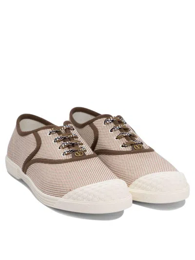 Valentino Bay By Bay Webbing-trimmed Checked Canvas Sneakers In Pink