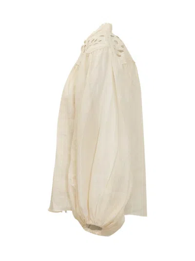Zimmermann Cream Ramie Coco Embroidered Blouse In White