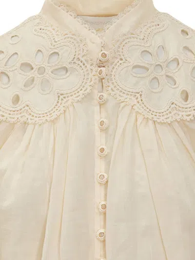 Zimmermann Cream Ramie Coco Embroidered Blouse In White