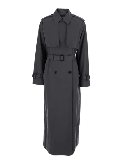 Pinko Grey Trench With Windproof Flap And Waist Belt In Cotton Blend Woman