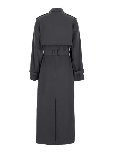 Pinko Grey Trench With Windproof Flap And Waist Belt In Cotton Blend Woman