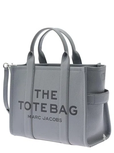 Marc Jacobs 'the Medium Tote Bag' Grey Shoulder Bag With Logo In Grainy Leather Woman