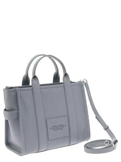 Marc Jacobs 'the Medium Tote Bag' Grey Shoulder Bag With Logo In Grainy Leather Woman