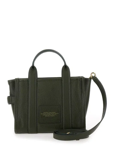 Marc Jacobs 'the Medium Tote Bag' Green Shoulder Bag With Logo In Grainy Leather Woman