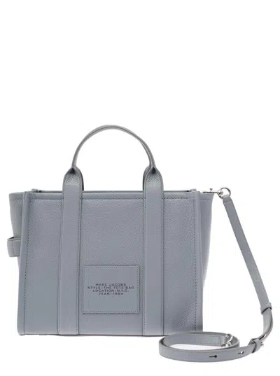 Marc Jacobs 'the Medium Tote Bag' Grey Shoulder Bag With Logo In Grainy Leather Woman