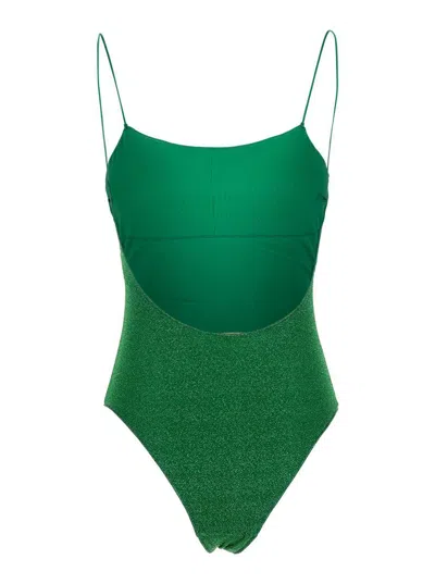 Oseree 'lumière Maillot' Green Swimsuit With Open Back In Lurex Woman In Green