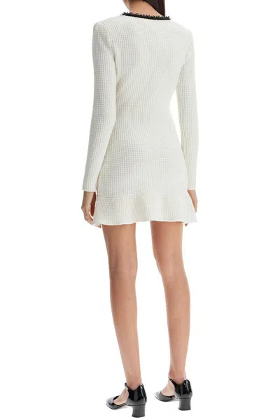 Self-portrait Textured White Dress With Beaded V-neckline In White