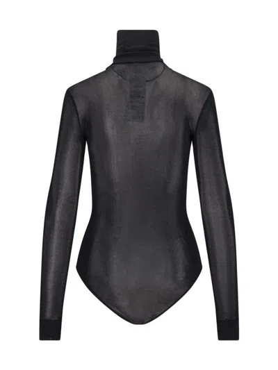 Maison Margiela Transparent High-neck Bodysuit In Black Viscose Jersey In Black