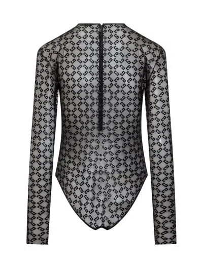 Givenchy Womens Monogram-print Long-sleeves Stretch-woven Body Black Silvery
