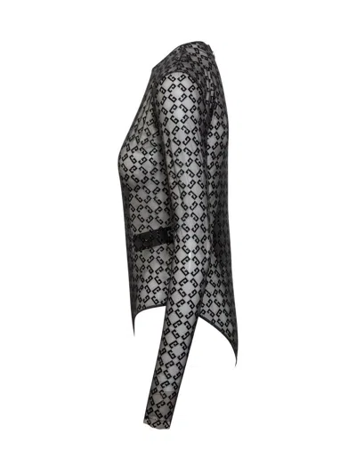 Givenchy Womens Monogram-print Long-sleeves Stretch-woven Body Black Silvery