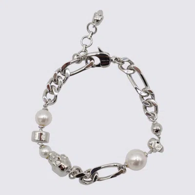 Alexander Mcqueen Skull And Pearl Bracelet In Metallic