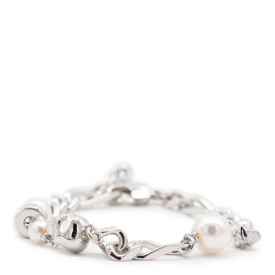 Alexander Mcqueen Skull And Pearl Bracelet In Metallic