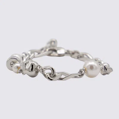 Alexander Mcqueen Skull And Pearl Bracelet In Metallic