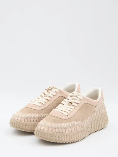 Chloé Low Top Sneakers Contrast Stitching In Pink