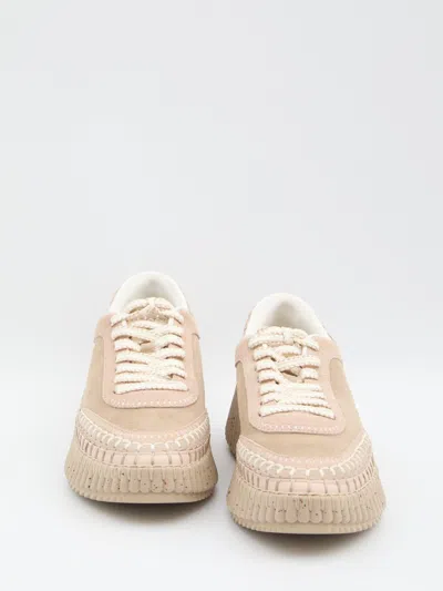 Chloé Low Top Sneakers Contrast Stitching In Pink