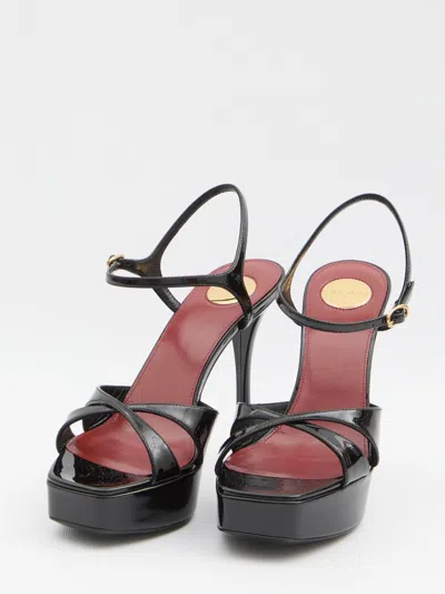 Saint Laurent Debbie 110 Patent Leather Platform Sandals In Black