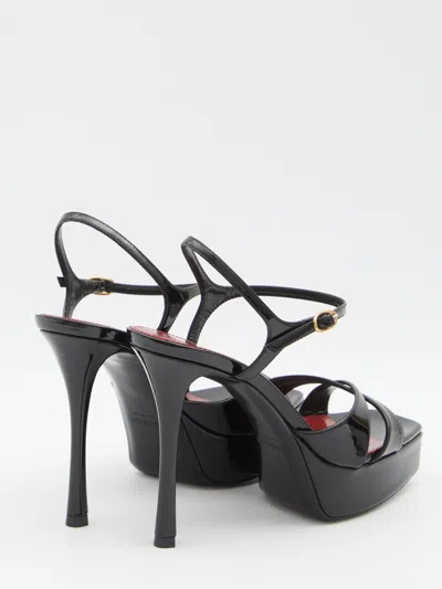 Saint Laurent Debbie 110 Patent Leather Platform Sandals In Black