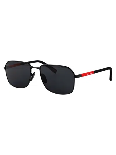 Prada Linea Rossa 57mm Rectangular Sunglasses In Black