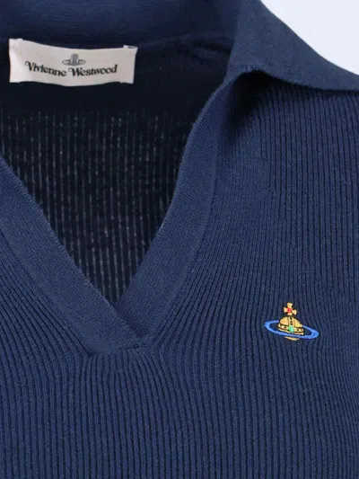 Vivienne Westwood Ribbed Collared Top Short Sleeves In Blue