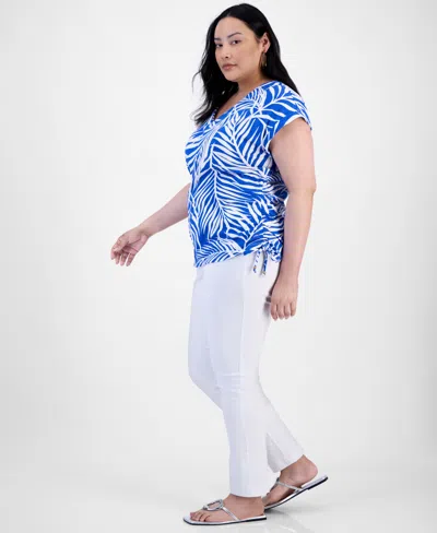 Inc International Concepts Plus Size Cotton Fern-print Top, Exclusively At Macy's In Blue