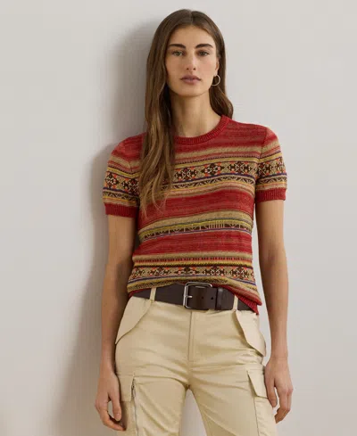 Ralph Lauren Womens Geo Striped Short Sleeve Sweater P Xs 3x