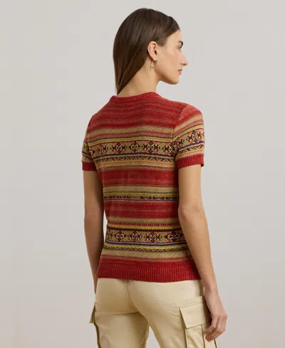 Ralph Lauren Womens Geo Striped Short Sleeve Sweater P Xs 3x