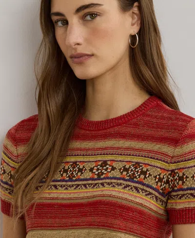 Ralph Lauren Womens Geo Striped Short Sleeve Sweater P Xs 3x