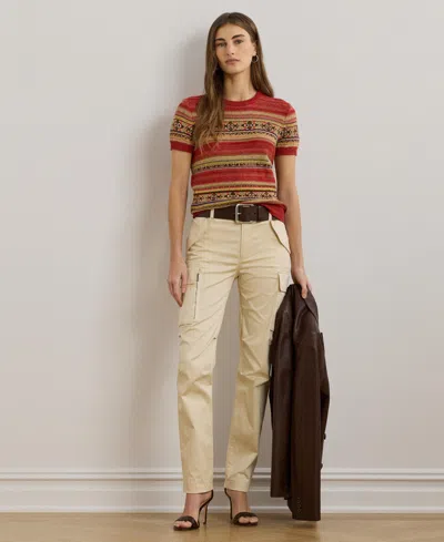 Ralph Lauren Womens Geo Striped Short Sleeve Sweater P Xs 3x
