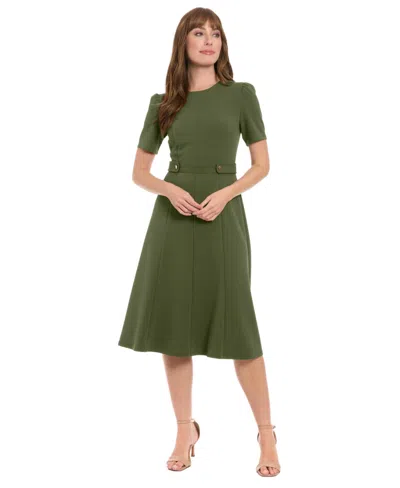 London Times Petite Fit & Flare Scuba Crepe Midi Dress