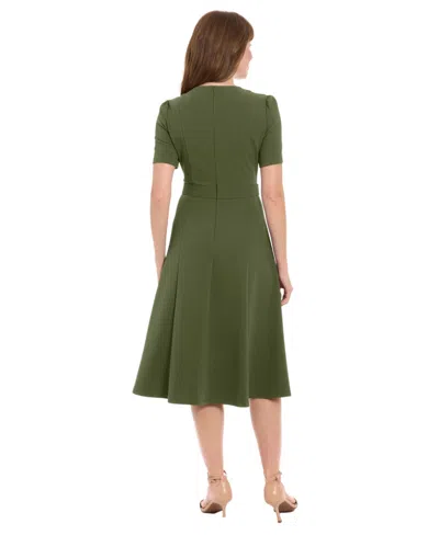 London Times Petite Fit & Flare Scuba Crepe Midi Dress