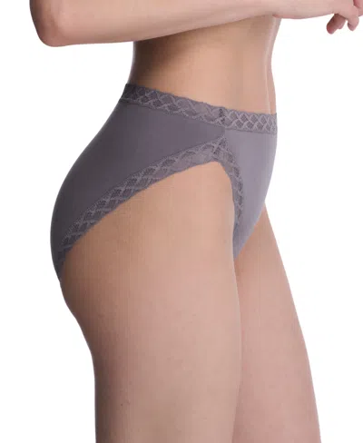 Natori Bliss Lace-trim Cotton French-cut Brief Underwear 152058 In Gray
