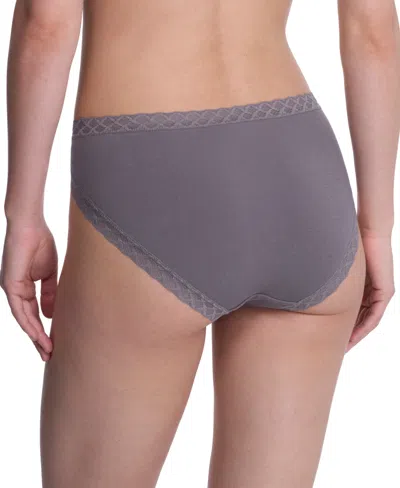 Natori Bliss Lace-trim Cotton French-cut Brief Underwear 152058 In Gray
