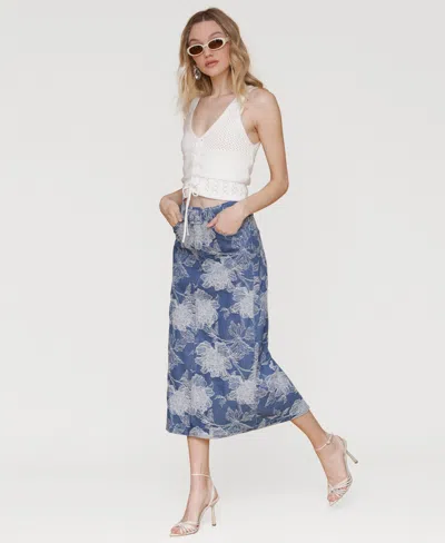Avec Les Filles Women's Floral Denim Maxi Skirt