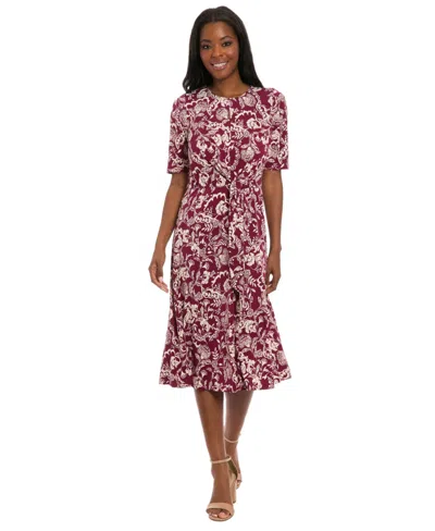 London Times Petites Jersey Printed Midi Dress In Multi