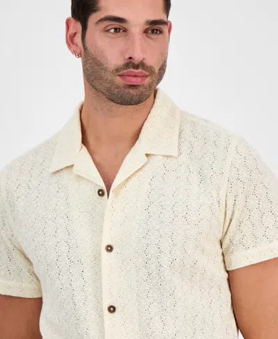 Guess Men's Wesley Short Sleeve Crochet Camp Shirt